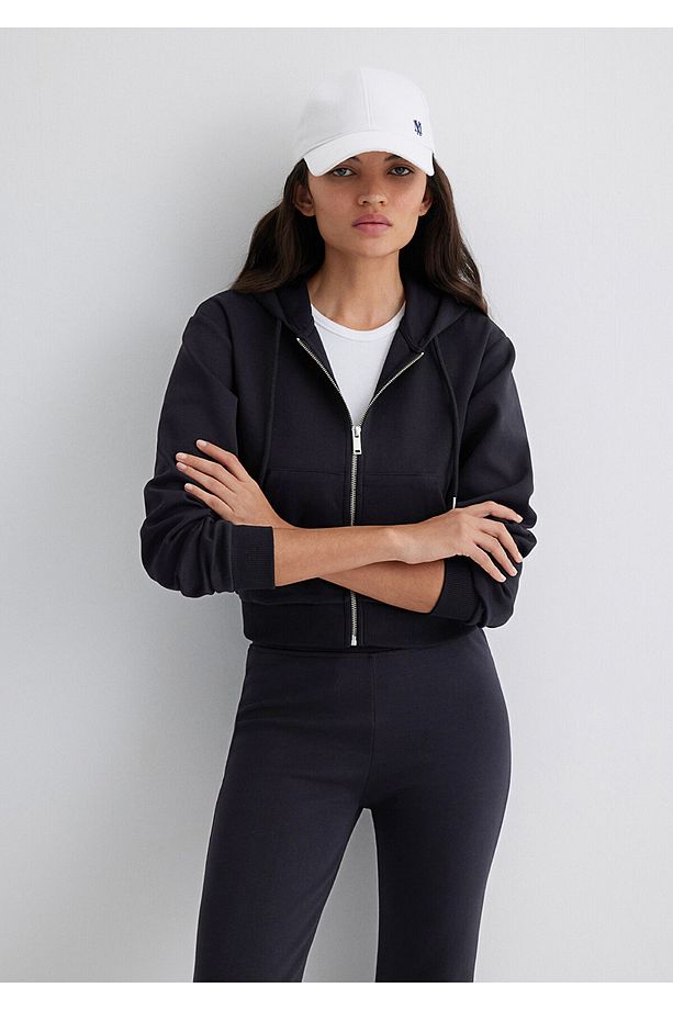 Kapüşonlu Siyah İnterlok Sweatshirt 1S10424-900 - 3