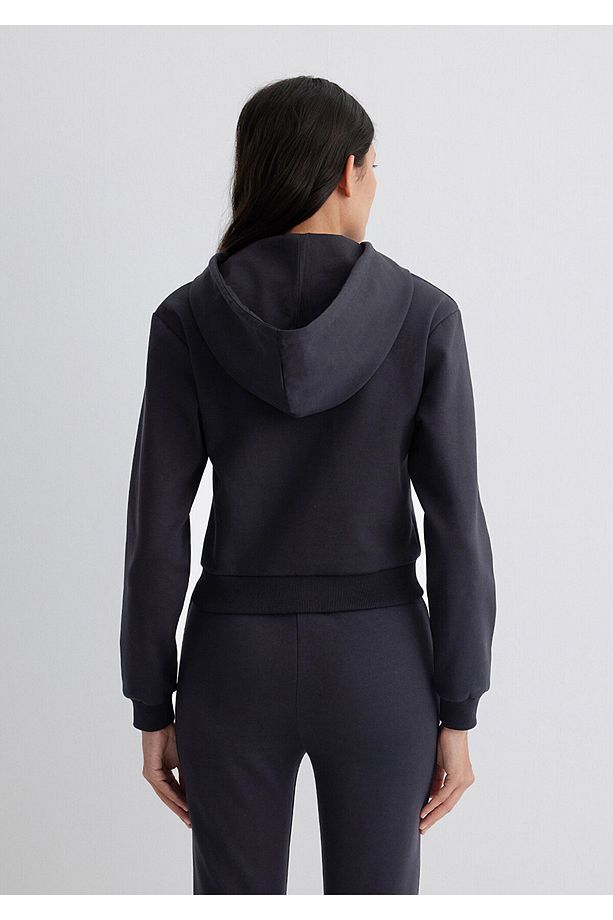 Kapüşonlu Siyah İnterlok Sweatshirt 1S10424-900 - 7