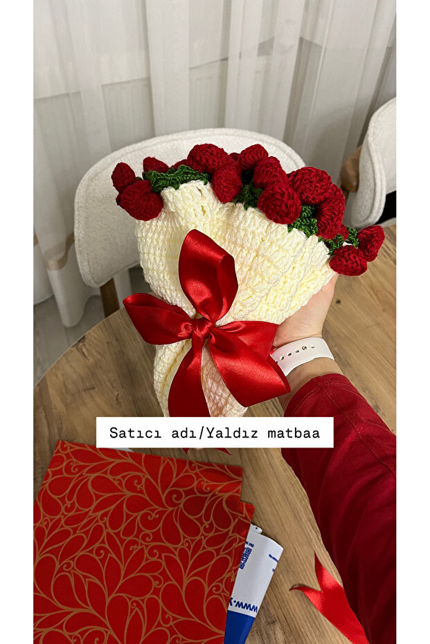 Örgü gül buketi,masa örtüsü - 2