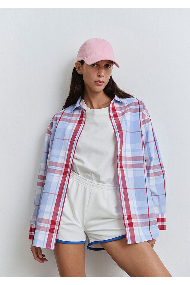 Kareli Mavi Gömlek Oversize / Geniş Kesim 1211229-90846 - 2