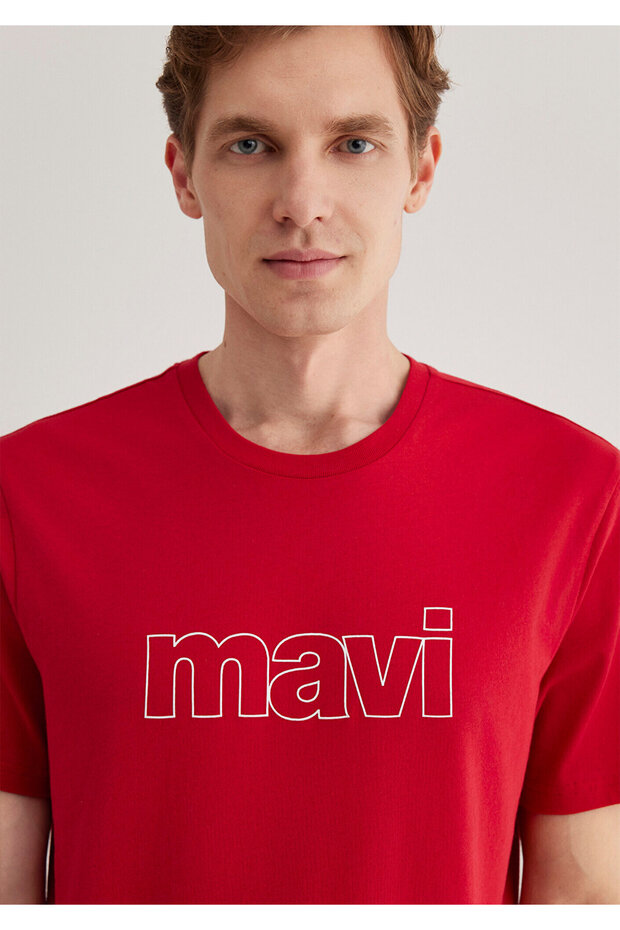 Červené tričko Slim Fit s potištěným logem -065781-34535 - 6