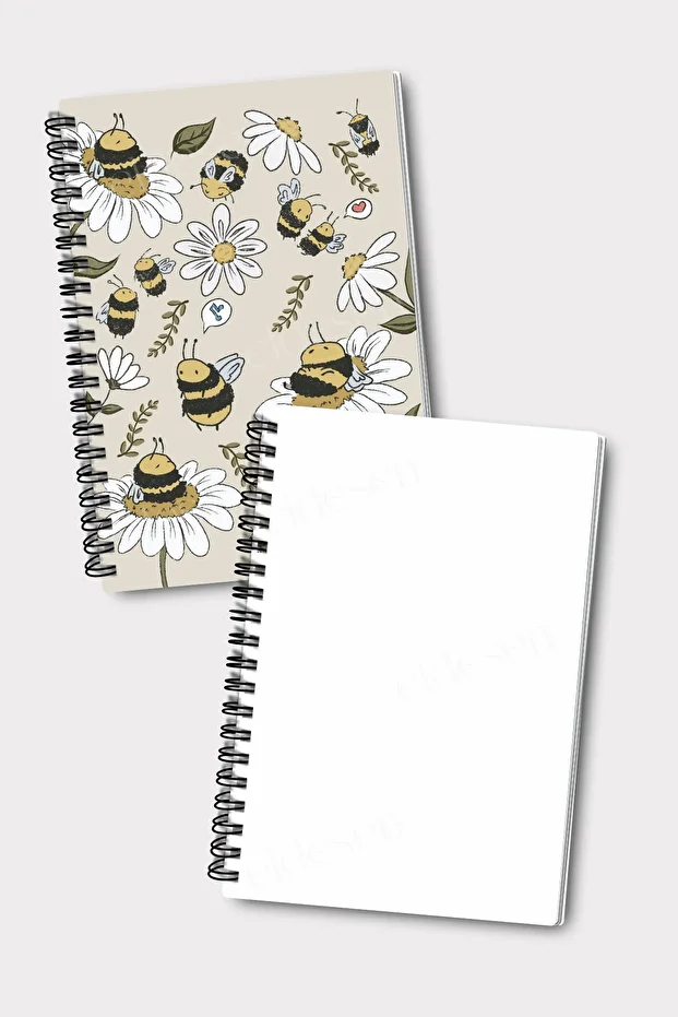 2'li Çizgisiz Defter Seti, A5 Boyutunda 50 Yaprak 100 Sayfa 2'li Set, Arılı - 6