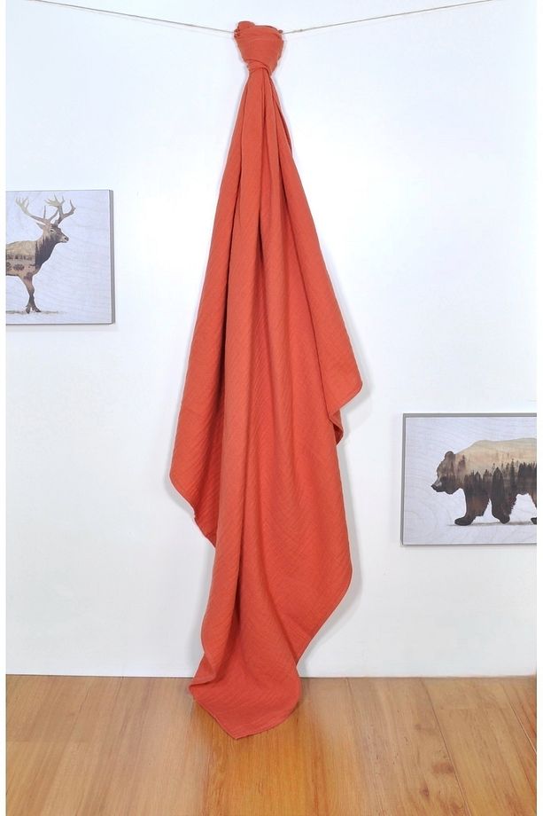 2’li Set Müslin Bebek Örtüsü | 100x100 Cm | %100 Pamuk | Kiremit & Bej | Hassas Ciltler Için - 3