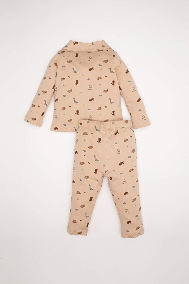 Erkek Bebek Pijama Takımı Dinazor Desenli Uzun Kollu Penye Üst Beli Lastikli Uzun Alt D6811A5NS - 4