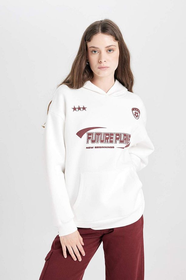 Coool Oversize Geniş Kalıp Kapüşonlu Baskılı Kalın Sweatshirt D5730AX24WN - 8