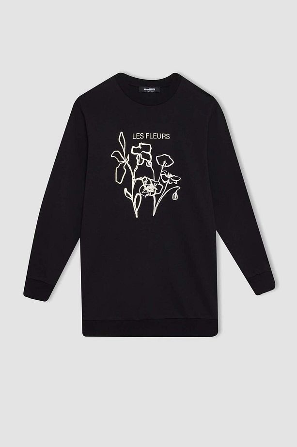 Regular Fit Bisiklet Yaka Çiçek Baskılı Sweatshirt Tunik D7571AX24WN - 8