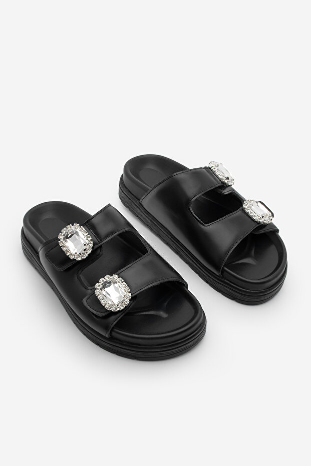 Жіночі камінні тапочки Naviva чорні щоденні з подвійною стрічкою та товстою підошвою - 5