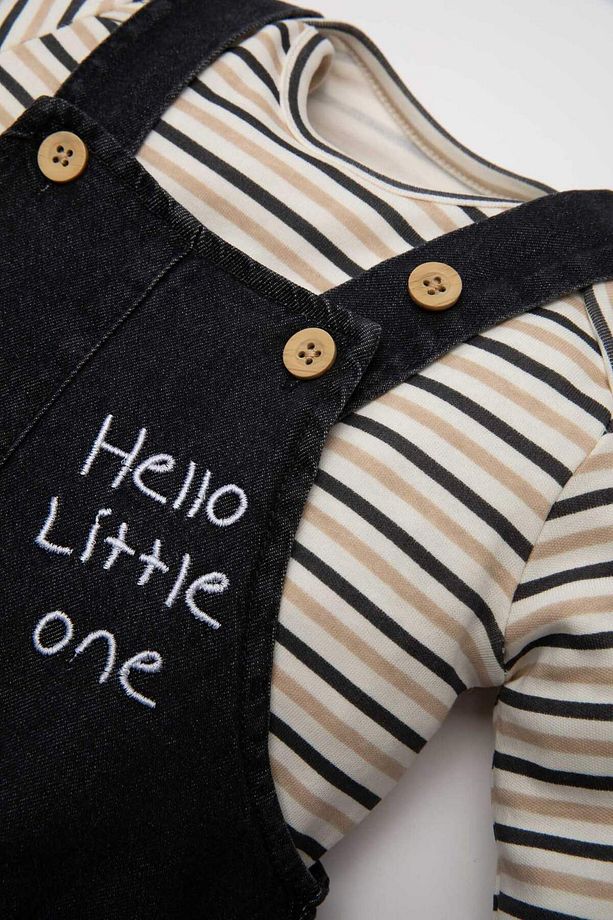 Erkek Bebek 2'li Takım Çizgili Uzun Kollu Tişört Jean Salopet D4130A524WN - 3