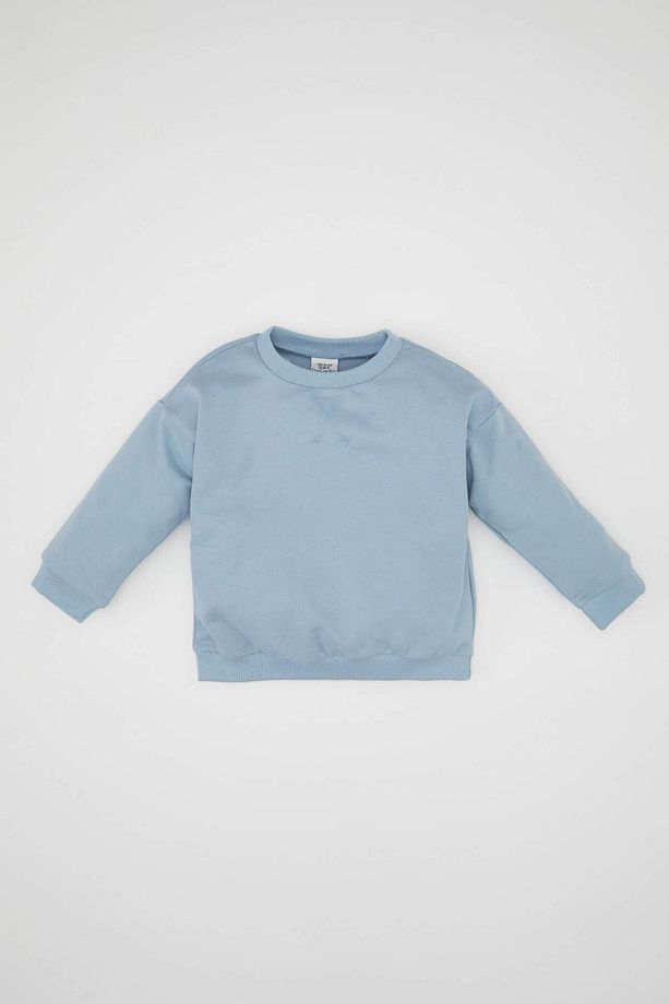 %100 Pamuk Erkek Bebek Bisiklet Yaka Basic Düz Sweatshirt A7343A524AU - 1