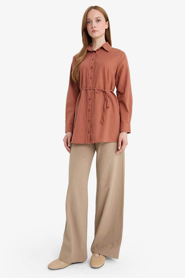 Regular Fit Poplin Basic Düz Uzun Kollu Gömlek Tunik D4160AX24AU - 2