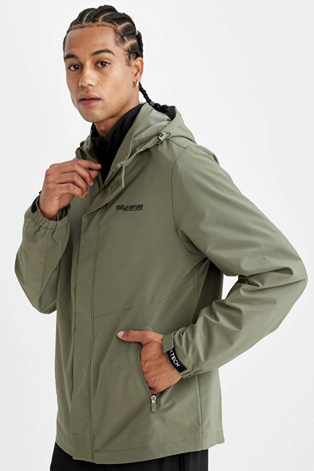 Water Repellent Regular Fit Fleece Hooded Zippered Raincoat C6047Ax24Au