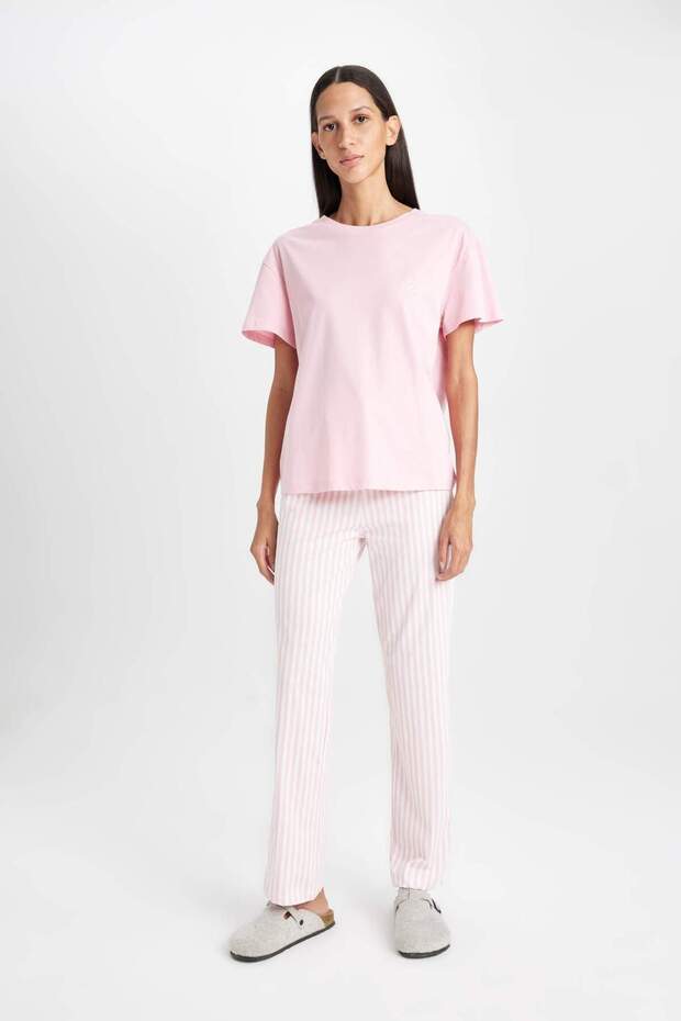 Pajama Set Basic Short Sleeve Top Elastic Waist Bottom-Fall in Love D7540Ax24Au