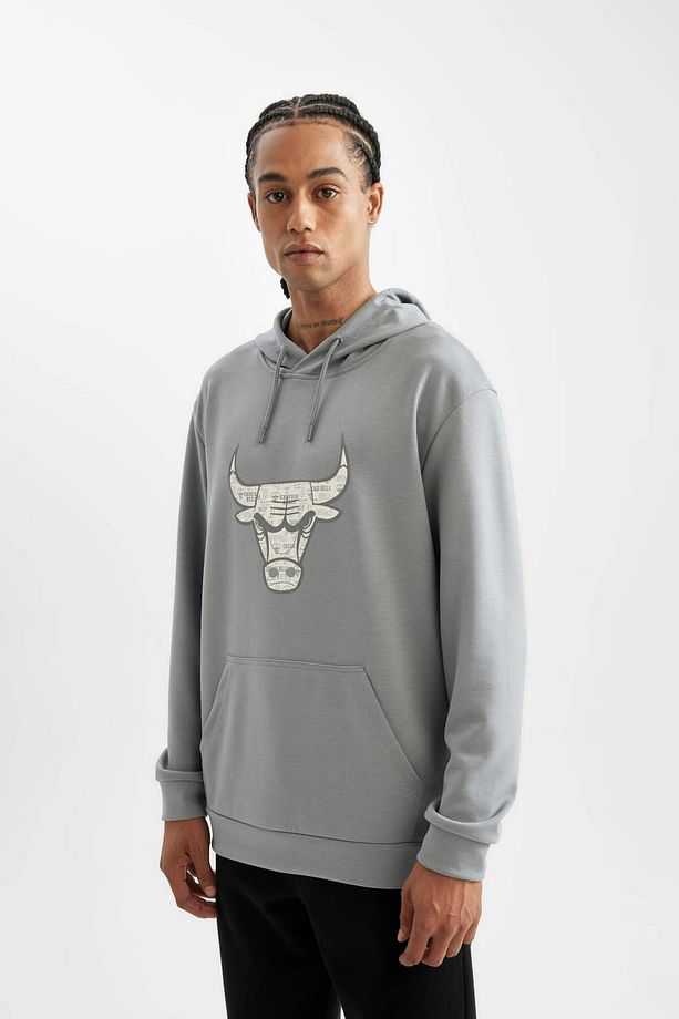 DeFactoFit NBA Chicago Bulls Standart Fit Kapüşonlu Skuba Dalgıç Kumaş Sweatshirt D2568AX24AU - 4