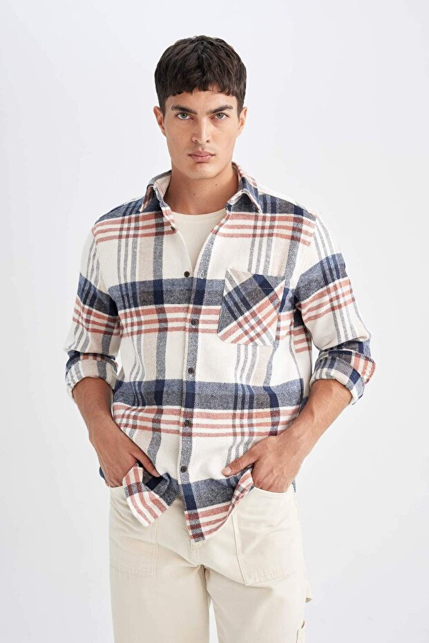 Regular Fit Kareli Oduncu Flanel Uzun Kollu Gömlek D4180AX24WN - 4