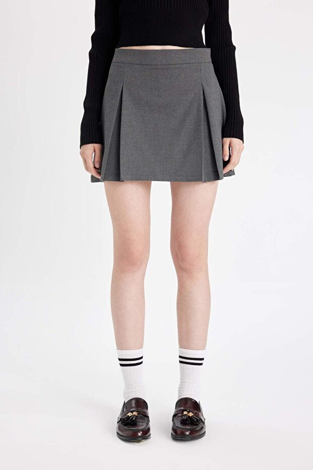 Coool Basic Düz Yüksek Bel Piliseli Mini Etek C8725AX24AU - 5