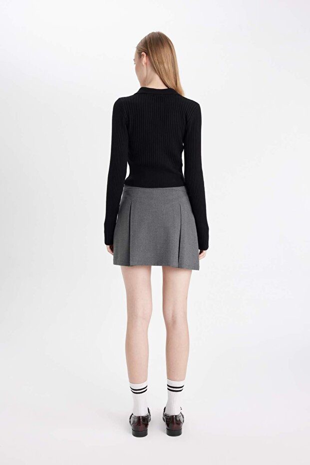 Coool Basic Düz Yüksek Bel Piliseli Mini Etek C8725AX24AU - 7