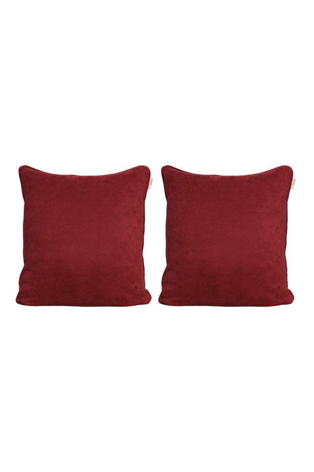 2-Piece Velvet Textured Corded Throw Pillow Cover Claret Red