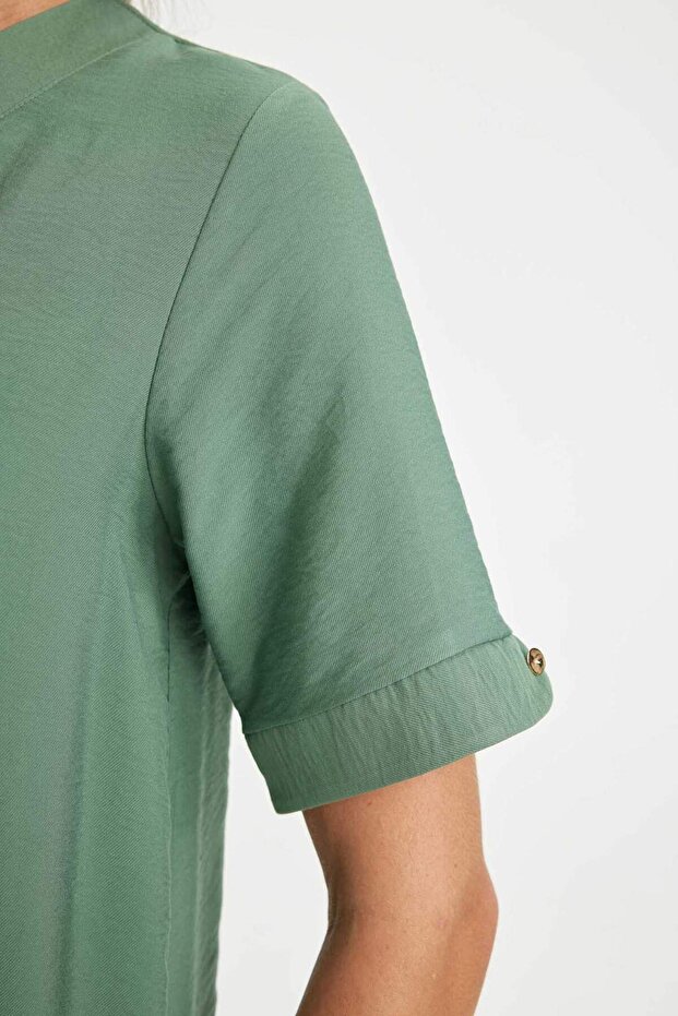 Regular Fit V Yaka Kısa Kollu Midi Elbise D4574AX24HS - 4