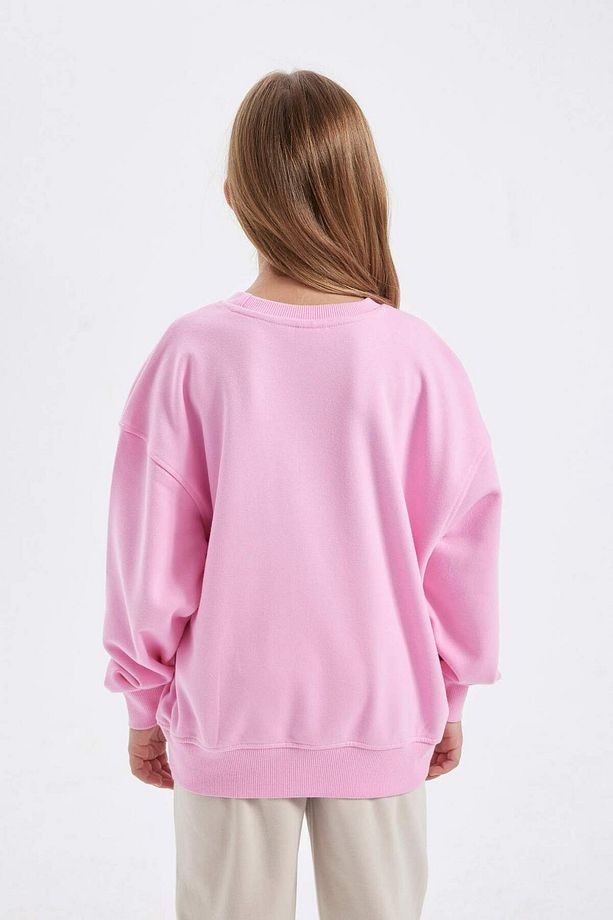 Kız Çocuk Oversize Geniş Kalıp Bisiklet Yaka Baskılı Okul Sweatshirt C7778A824AU - 6