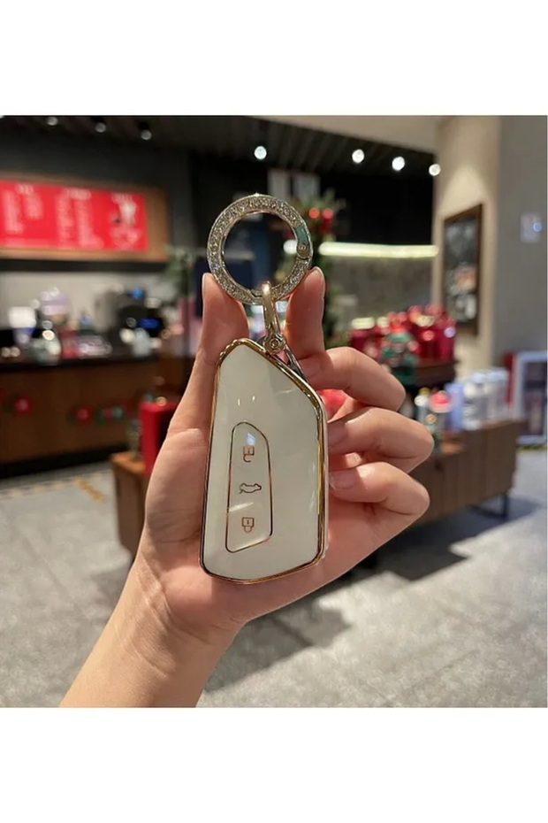 High-quality Nano Key Cover in White, compatible with Luxury Golf 8, Cupra, Seat Leon, and Tarraco models.