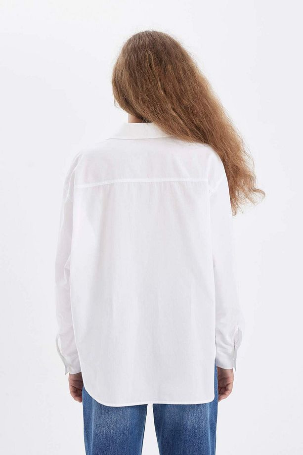 Oversize Geniş Kalıp Basic Düz Düğmeli Poplin Uzun Kollu Gömlek U7763AZ24AU - 6