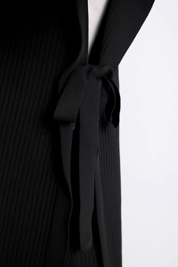 Regular Fit Bisiklet Yaka Basic Düz Yan Bağlamalı Triko Süveter Y1323AZ24AU - 5