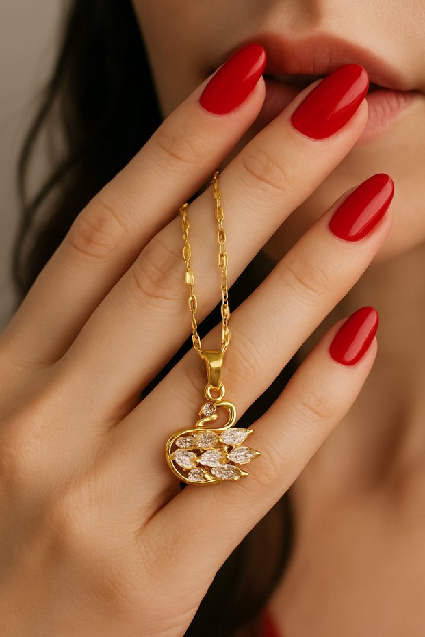 Women's Steel Necklace - Swan Model with Zircon Stone, Gift for Lover, Spouse