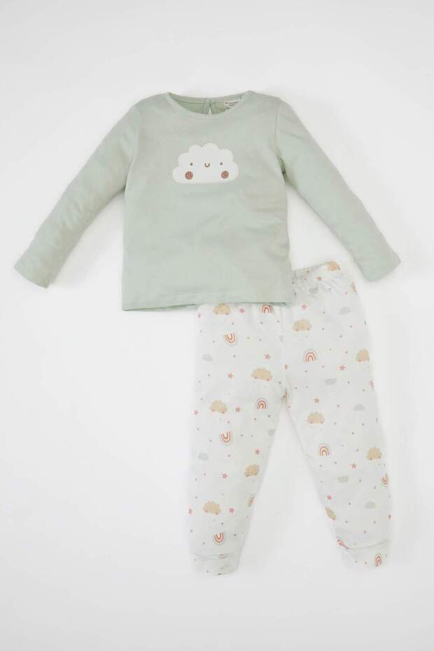 Baby Girls Pajamas Set Rainbow Printed Long Sleeve Top Long Bottom D1794A524Au