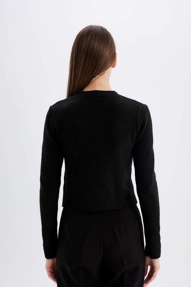 Regular Fit Bisiklet Yaka Premium Basic Düz Crop Triko Kazak C9047AX24WN - 7