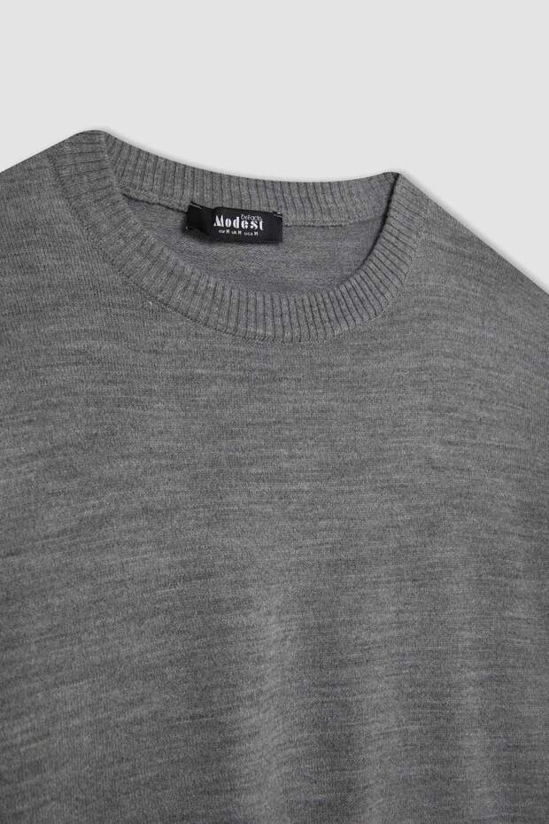 Regular Fit Bisiklet Yaka Yırtmaçlı Basic Düz Triko Kazak Tunik C5165AX24AU - 8