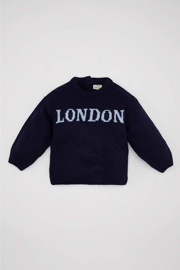 Baby Boy Navy Blue Printed Knitwear Sweater C8867A524Wn