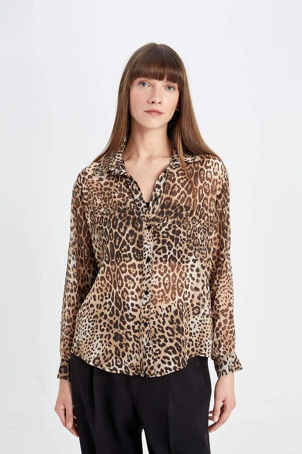 Regular Fit Leopar Desenli Uzun Kollu Gömlek D3721AX24AU - 5