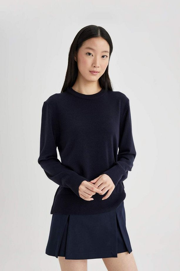 Siyah Regular Fit Yumuşak Dokulu Bisiklet Yaka Basic Düz Triko Kazak C0058AX24WN - 8