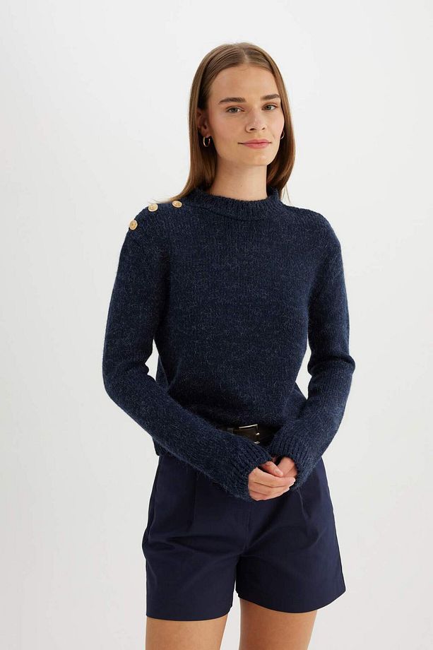 Regular Fit Yumuşak Dokulu Bisiklet Yaka Triko Kazak C9075AX24WN - 3