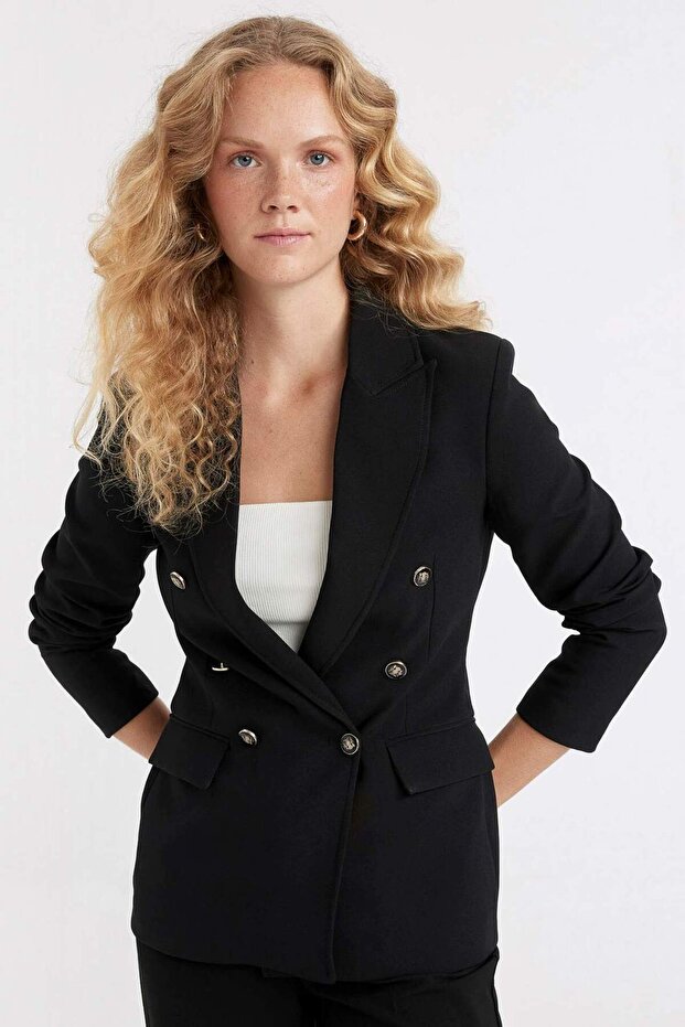 Oversize Wide Fit Shirt Collar Buttoned Basic Plain Blazer Jacket D3155Ax24Au