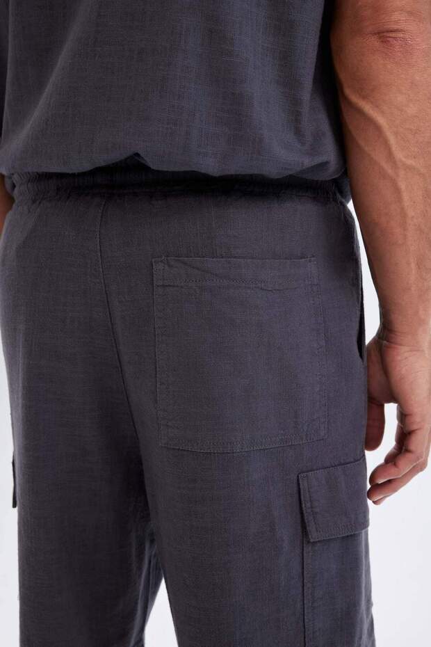 Relax Fit Pamuklu Kargo Cepli Basic Düz Bermuda Şort C7672AX24SM - 6