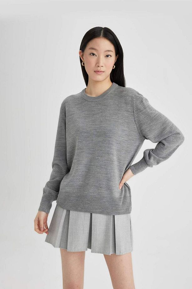 Siyah Regular Fit Yumuşak Dokulu Bisiklet Yaka Basic Düz Triko Kazak C0058AX24WN - 8