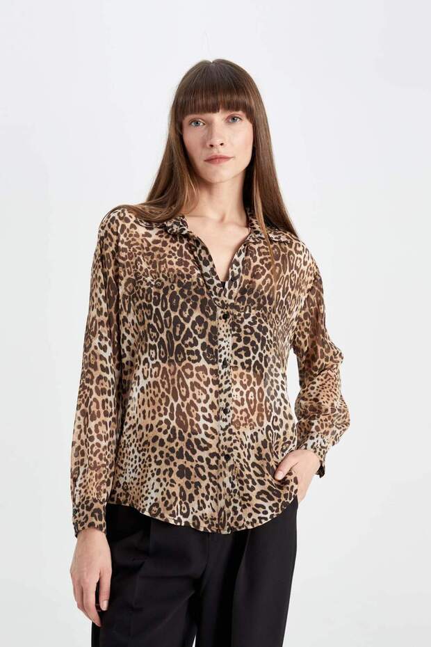 Regular Fit Leopar Desenli Uzun Kollu Gömlek D3721AX24AU - 7