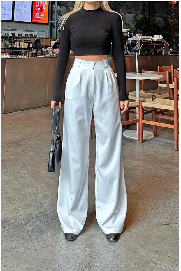 Paris///////////////Double Fabric Women's Palazzo Pants with Side Pockets