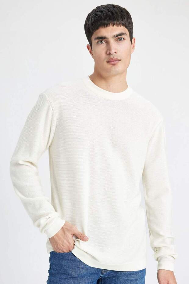 Standard Fit Normaler Schnitt Rundhals Basic Unifarben Strickpullover B9731AX24AU - 1