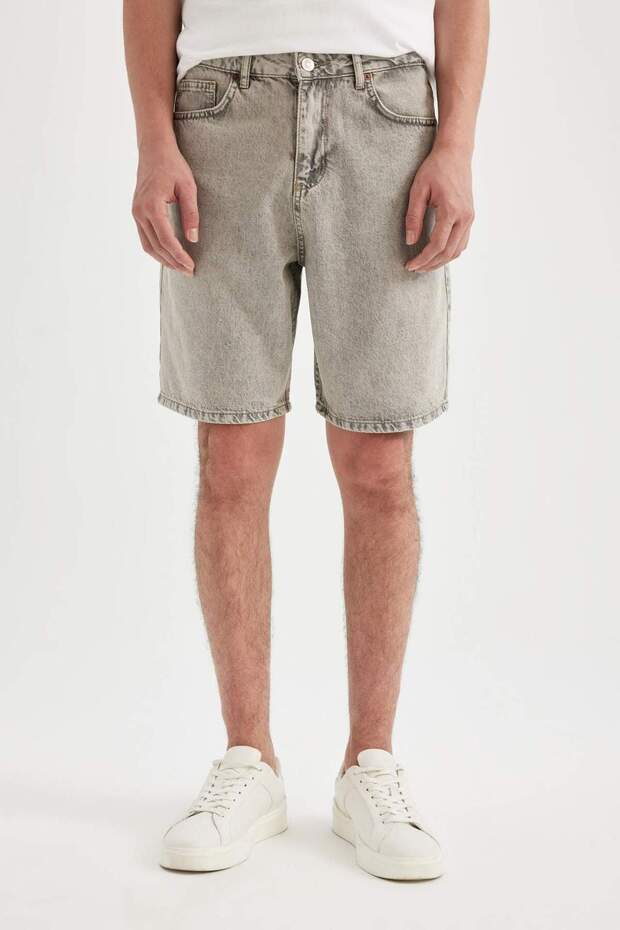 %100 Pamuk Straight Fit Jean Bermuda Şort D3879AX24SM - 4