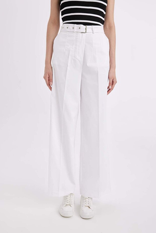 Jogger Kumaş Pantolon Cepli Yüksek Bel Geniş Paça Uzun Boy D0007AX24SM - 4