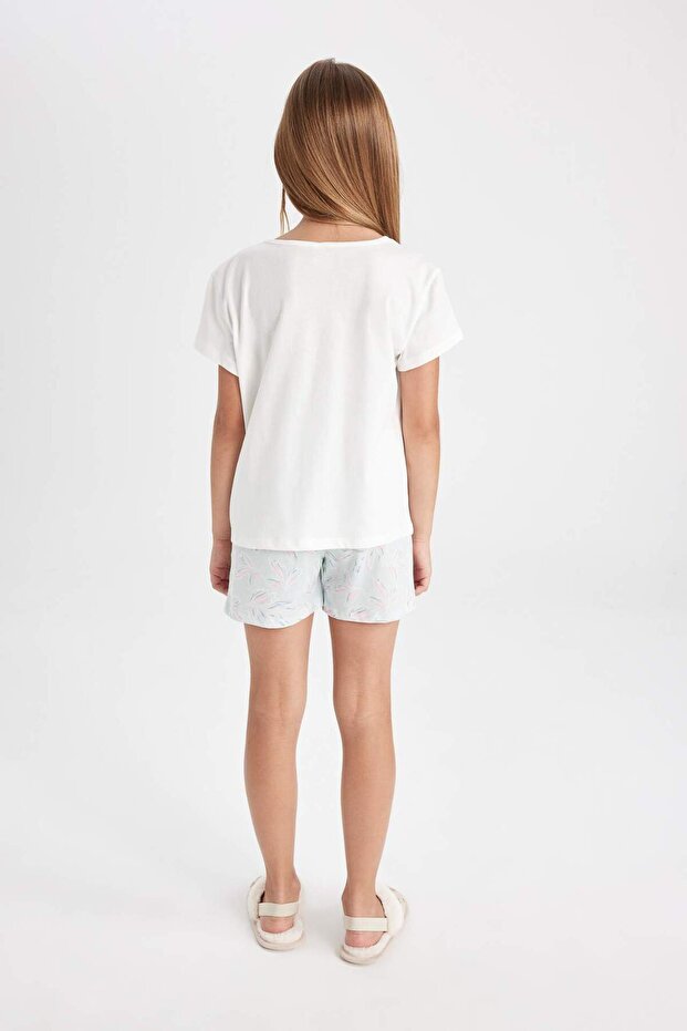 Kız Çocuk Pijama Takımı Bisiklet Yaka Baskılı Kısa Kollu Üst Şort D2073A824SM - 6