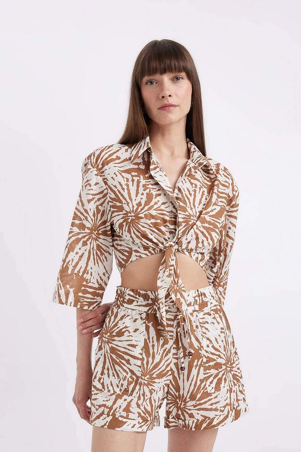 Crop Desenli Vual Yarım Kollu Bluz D2973AX24SM - 3