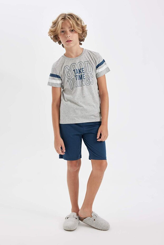 Erkek Çocuk Pijama Takımı Bisiklet Yaka Baskılı Kısa Kollu Şortlu D1210A824SM - 2