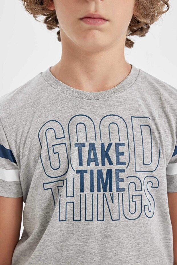 Erkek Çocuk Pijama Takımı Bisiklet Yaka Baskılı Kısa Kollu Şortlu D1210A824SM - 4