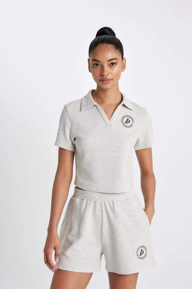 DeFactoFit NBA Los Angeles Lakers Kısa Paça Waffle Şort C6309AX24HS - 5