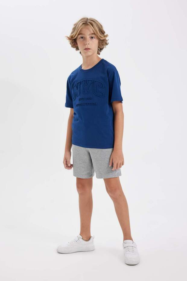 Erkek Çocuk 2li Takım Baskılı Kısa Kollu Tişört Üst Belli Lastikli Şort Alt D1161A824HS - 1