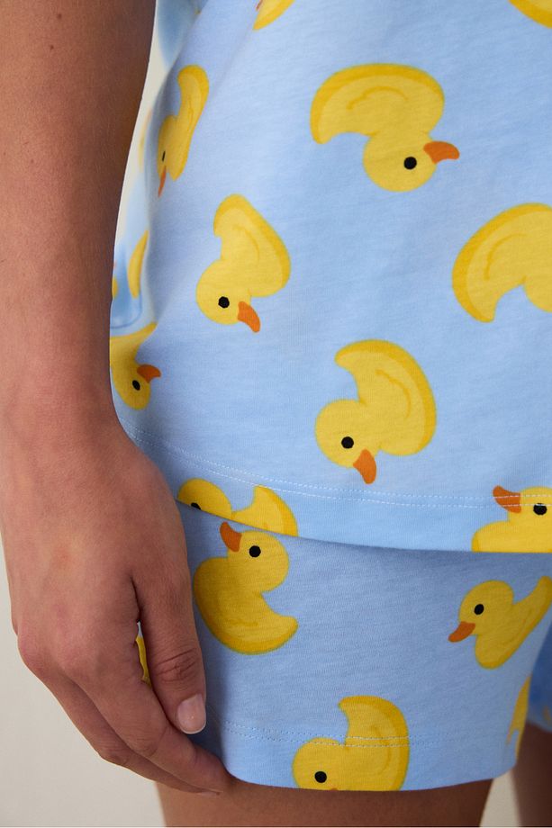 Açık Mavi Cuteness Bisiklet Yaka Kısa Kollu Şortlu Pijama Takımı - 5