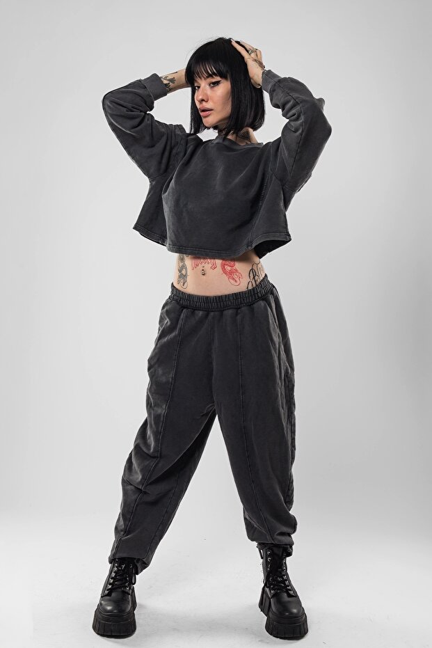 Set de trening pentru femei Basic Washed Black Stitching - 1